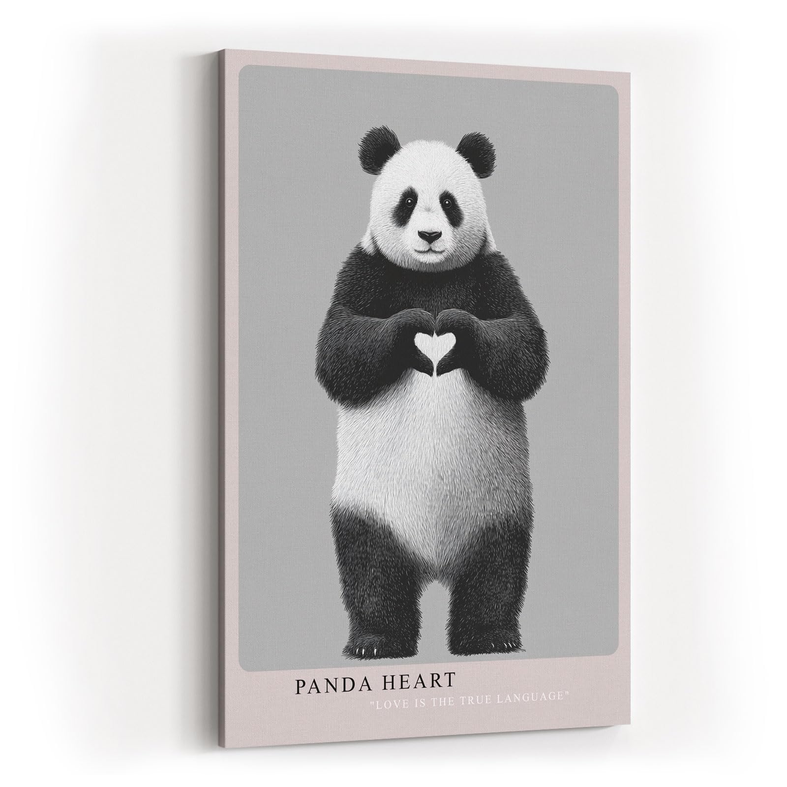 Paul Sinus Wandbild in 40x60cm Panda Heart Panda mit Herzgeste schwarz-weiße Tierkunst auf Leinwand