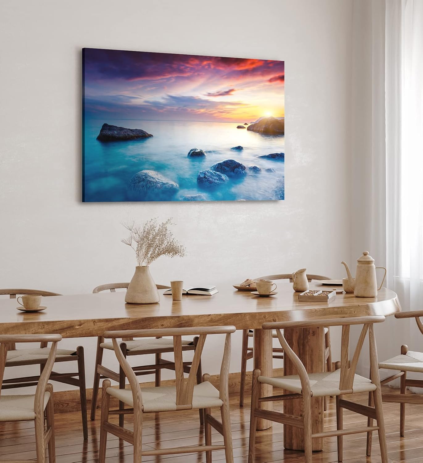 Paul Sinus Wandbild 120x80cm Meer Ozean Sonnenuntergang Felsen Klippen Horizont