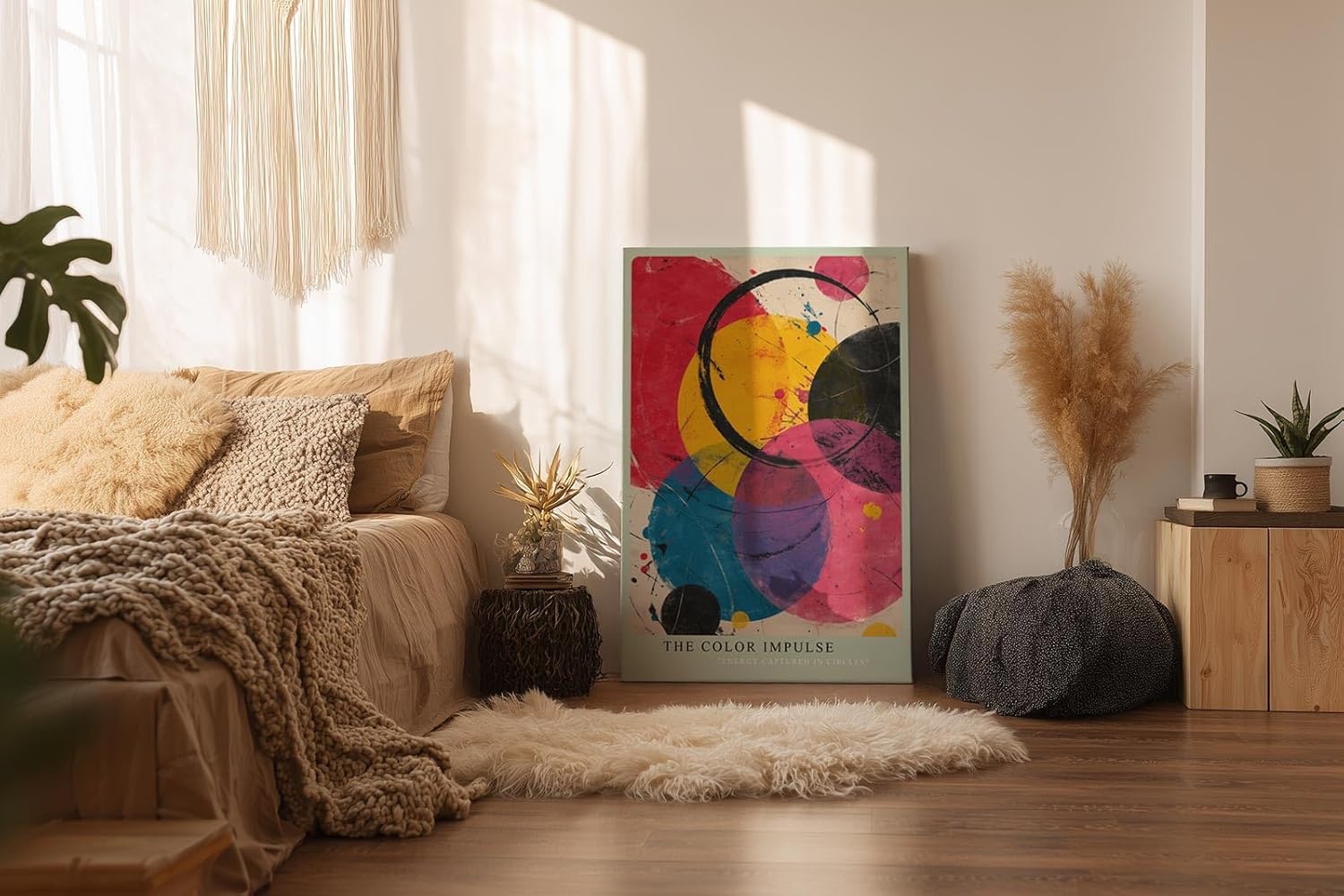 Paul Sinus Wandbild in 40x60cm The Color Impulse – Lebendige Komposition aus überlappenden Kreisen in kräftigem Gelb, Rot, Blau, Pink und Schwarz