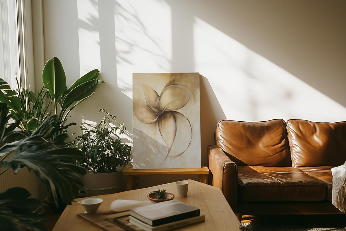Paul Sinus 60x90cm Wandbild Tanz der Blüten in Beige – Schwungvolle Leichtigkeit mit moderner Blume