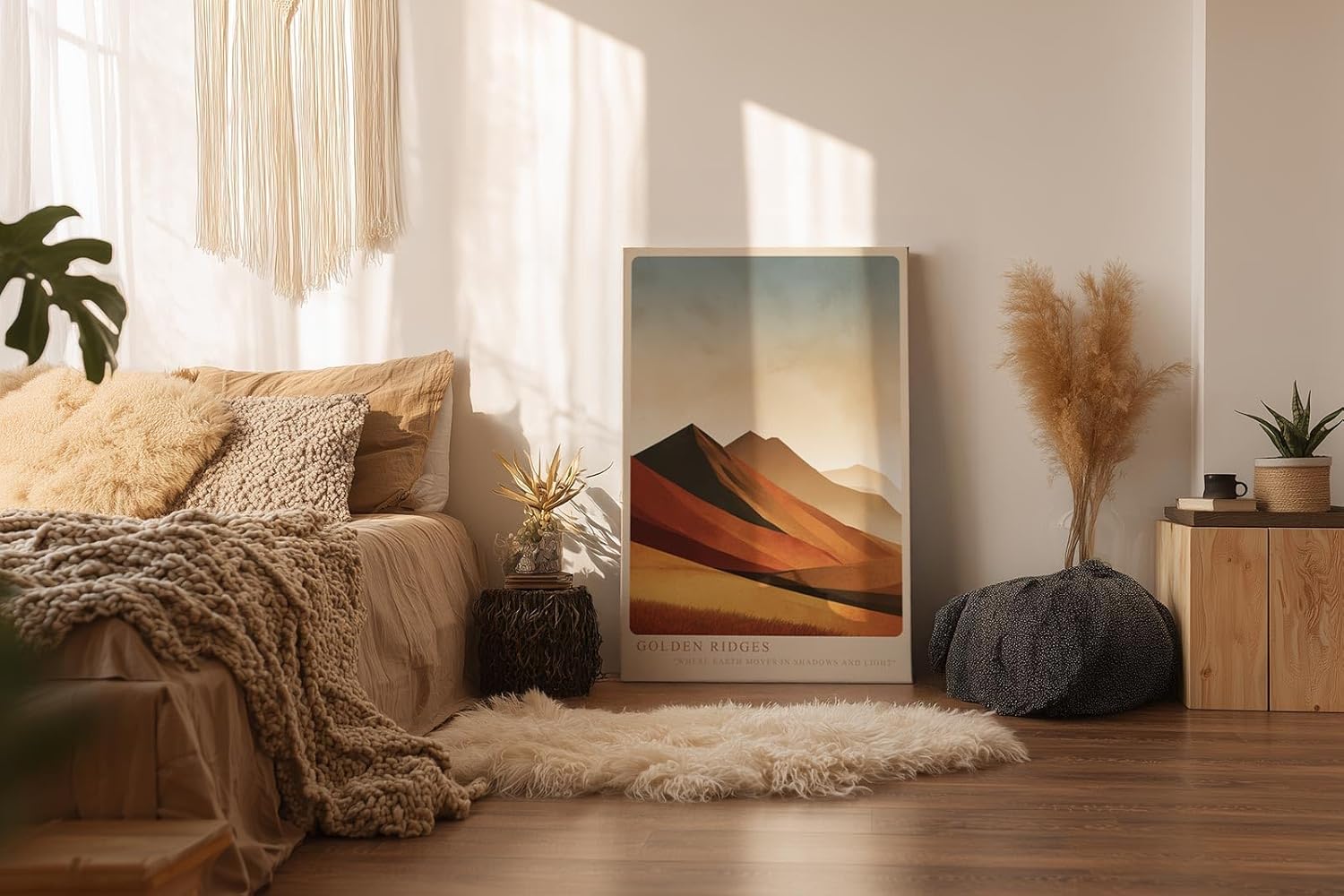 Paul Sinus Wandbild in 40x60cm Golden Ridges – Landschaft in warmen Goldund Rottönen für zeitlose Raumgestaltung