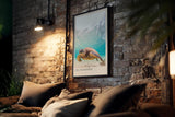Paul Sinus Kunstdruck 40x60cm Sea Wanderer mit Meeresschildkröte unter Wasser in Türkis