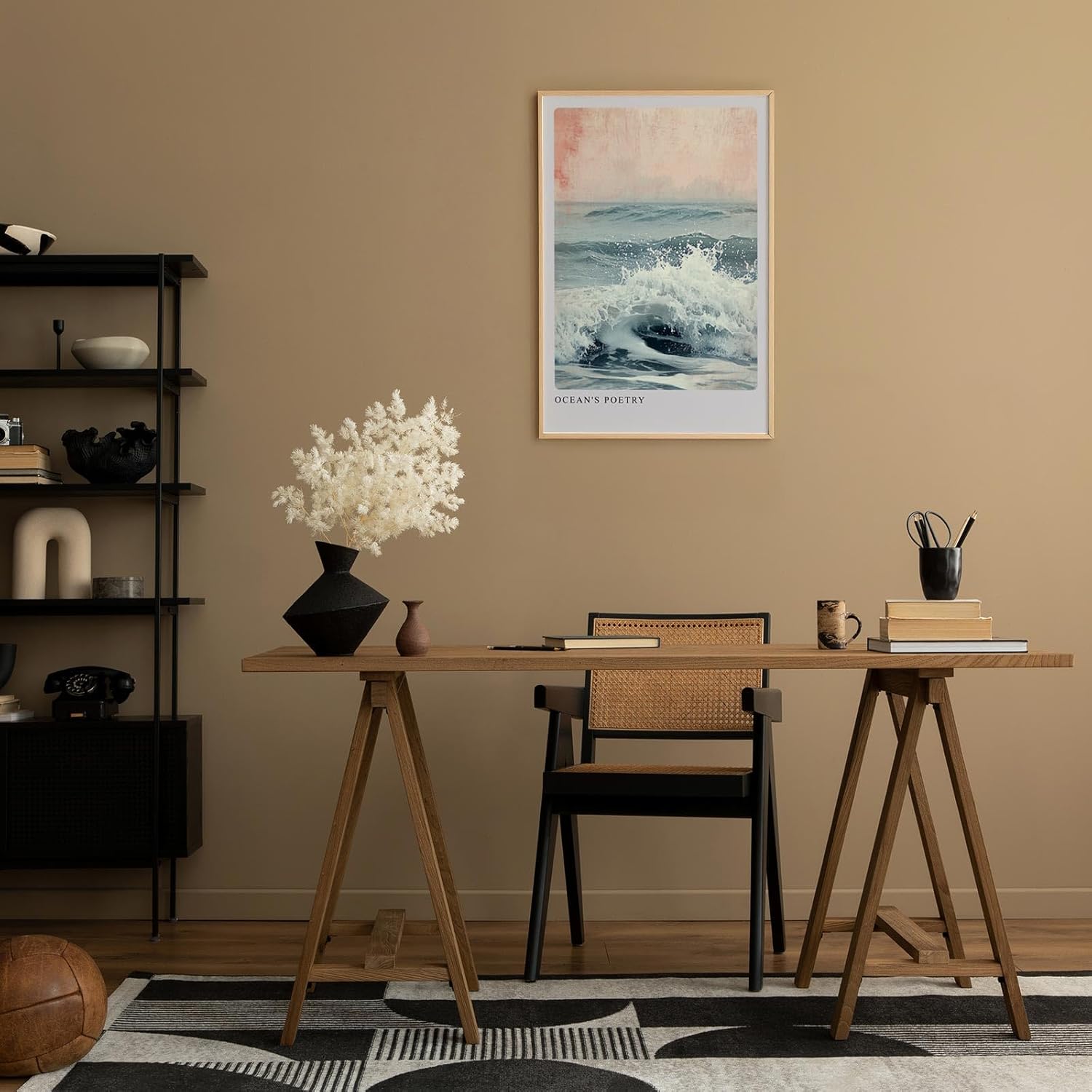 Paul Sinus Leinwandbild 60x90cm Ozeanpoesie – Ausdrucksstarke Meereswelle mit sanften Pastelltönen und nostalgischer Textur