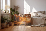 Sinus Art Wandbild 120x80cm Faszinierende Herbstallee mit goldenen Blättern und Lichtspiel in der Natur