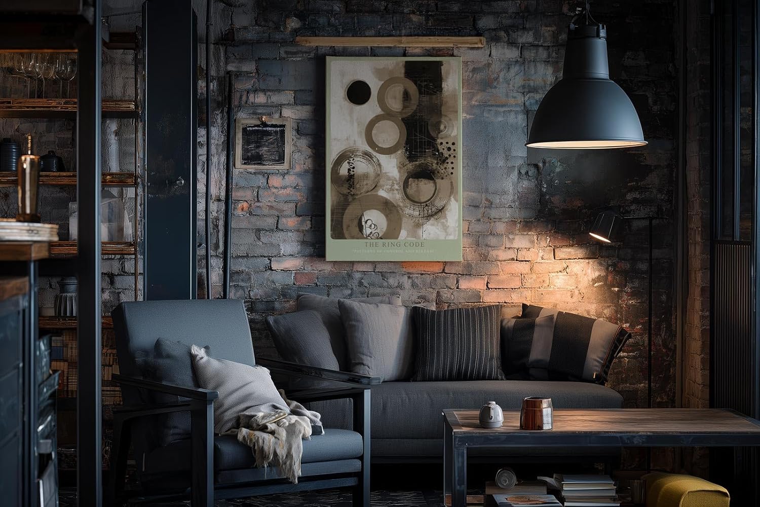 Paul Sinus Wandbild in 40x60cm The Ring Code – Abstrakte Komposition in Sepiaund Grautönen mit markanten Kreisund Linienmustern