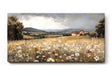 Sinus Art Wandbild 120x80cm Sanftes Naturmotiv mit blühender Wiese, Wildblumen und Bauernhof in weiter Hügellandschaft