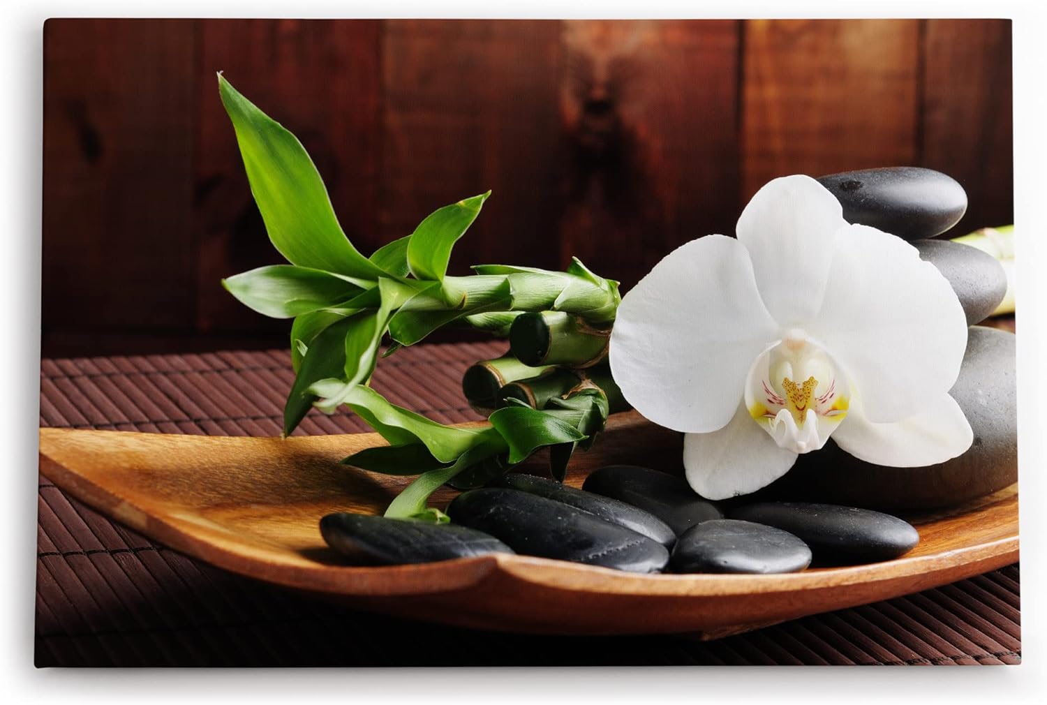 Paul Sinus Wandbild 120x80cm Feng Shui Orchidee weiße Blüte schwarze Steine Harmonie