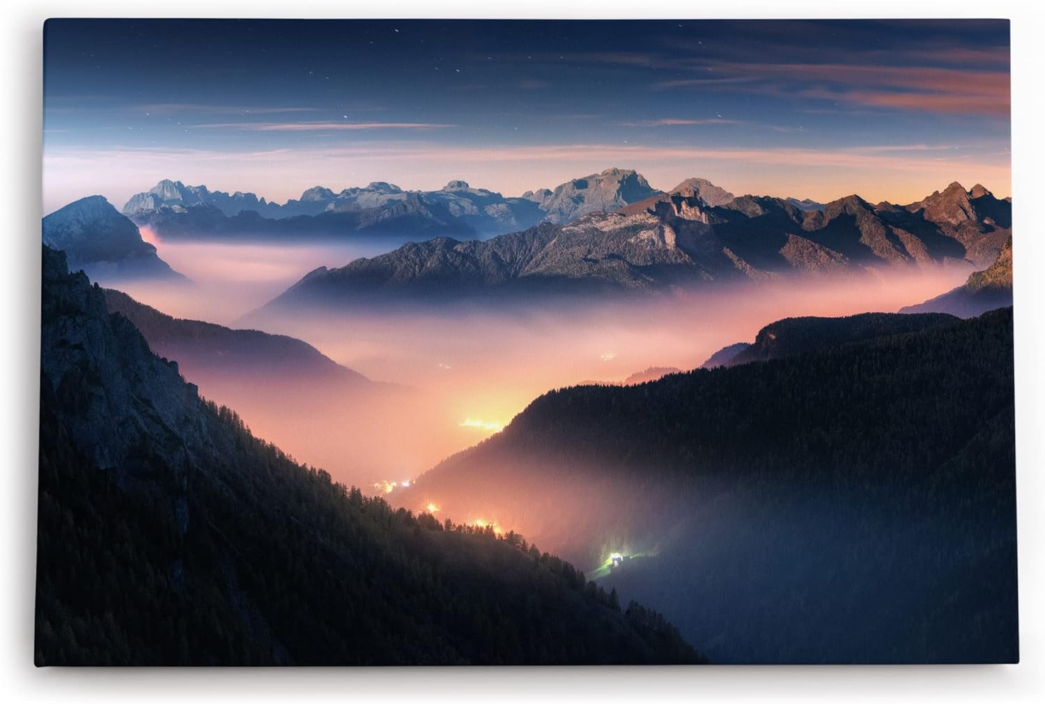 Paul Sinus Wandbild 120x80cm Berge im Nebel Dolomiten Italien Alpen Gebirge Nacht