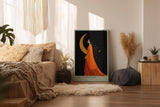 Paul Sinus Wandbild in 40x60cm The Moonwalker Illustration einer Frau im orangefarbenen Kleid vor Mondsichel mit eleganter, verträumter Ausstrahlung