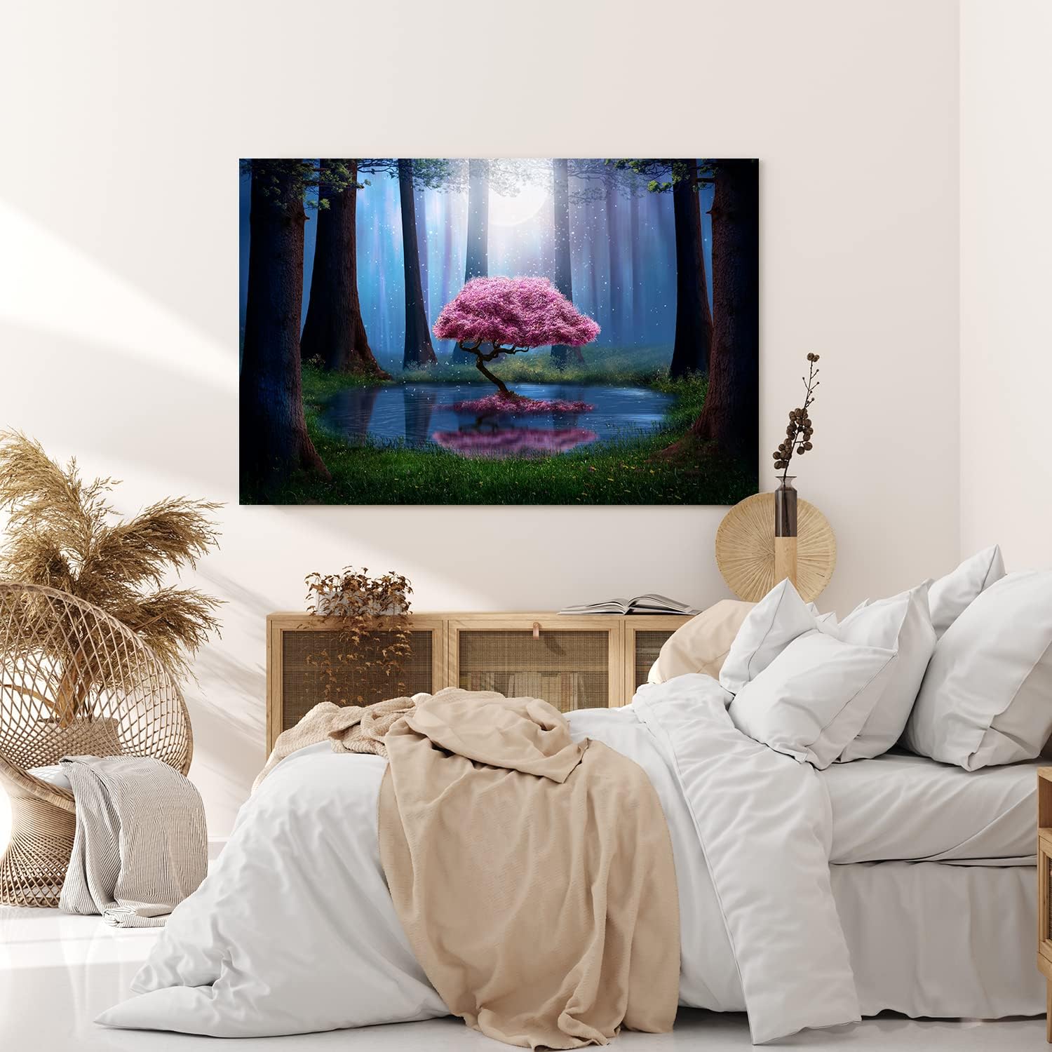 Paul Sinus Wandbild 120x80cm Märchenwald Bonsai Wald Vollmond Bäume Teich
