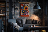Paul Sinus Wandbild in 40x60cm The Rhythm of Rings – Lebendige Komposition aus farbkräftigen Kreisen in Gelb, Rot, Blau, Pink und Schwarz mit dynamischen Pinselspuren