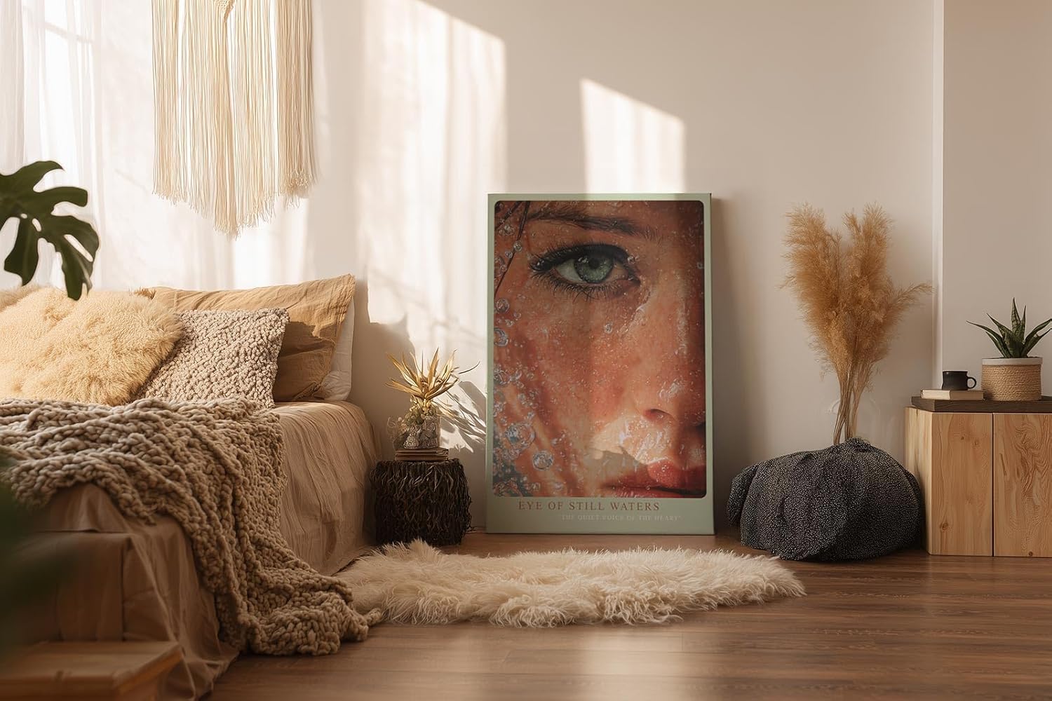 Paul Sinus Wandbild in 40x60cm Eye of Still Waters hyperrealistisches Nahporträt eines grünen Auges mit Wassertropfen