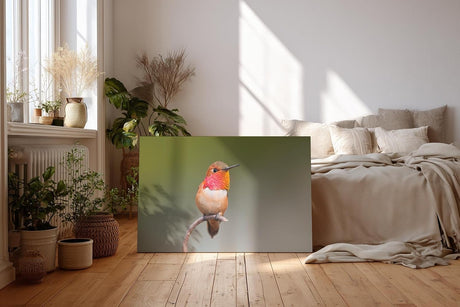 Sinus Art Wandbild 120x80cm Faszinierendes Kolibri-Motiv mit warmen Tönen auf ruhigem Hintergrund für naturnahe Ästhetik