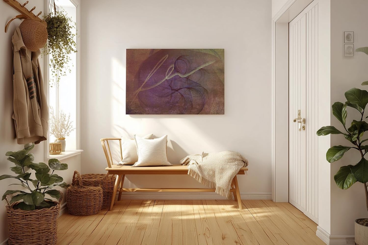 Sinus Art Wandbild 120x80cm Verschlungene Linien und violette Flächen auf texturierter brauner Basis