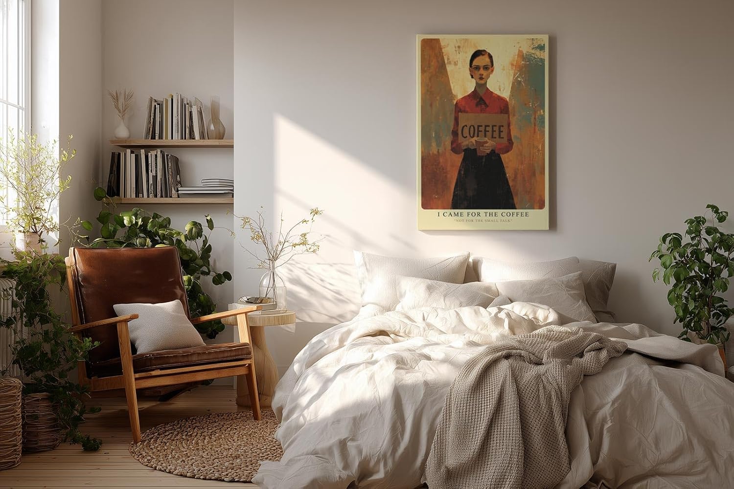 Paul Sinus Wandbild in 40x60cm I Came for the Coffee – minimalistisches Porträt mit Kaffeebecher in kräftigen Farbtönen