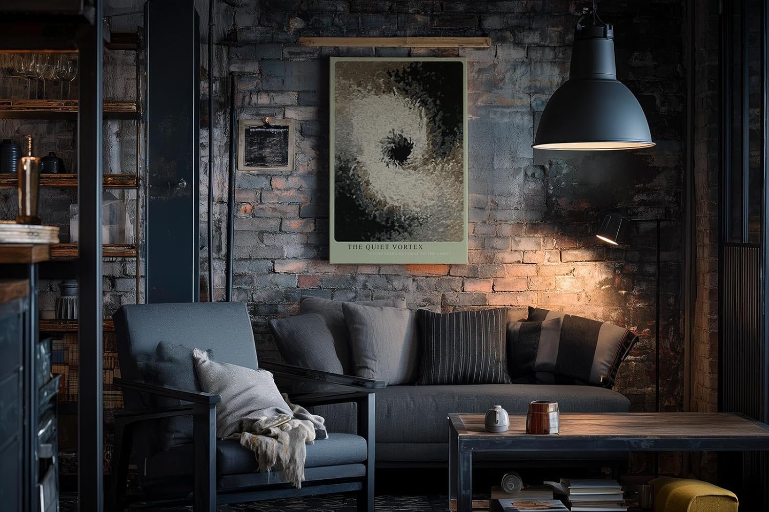 Paul Sinus Wandbild in 40x60cm The Quiet Vortex – Abstrakte Wirbelkomposition in Schwarz, Weiß und Brauntönen mit sanften Übergängen