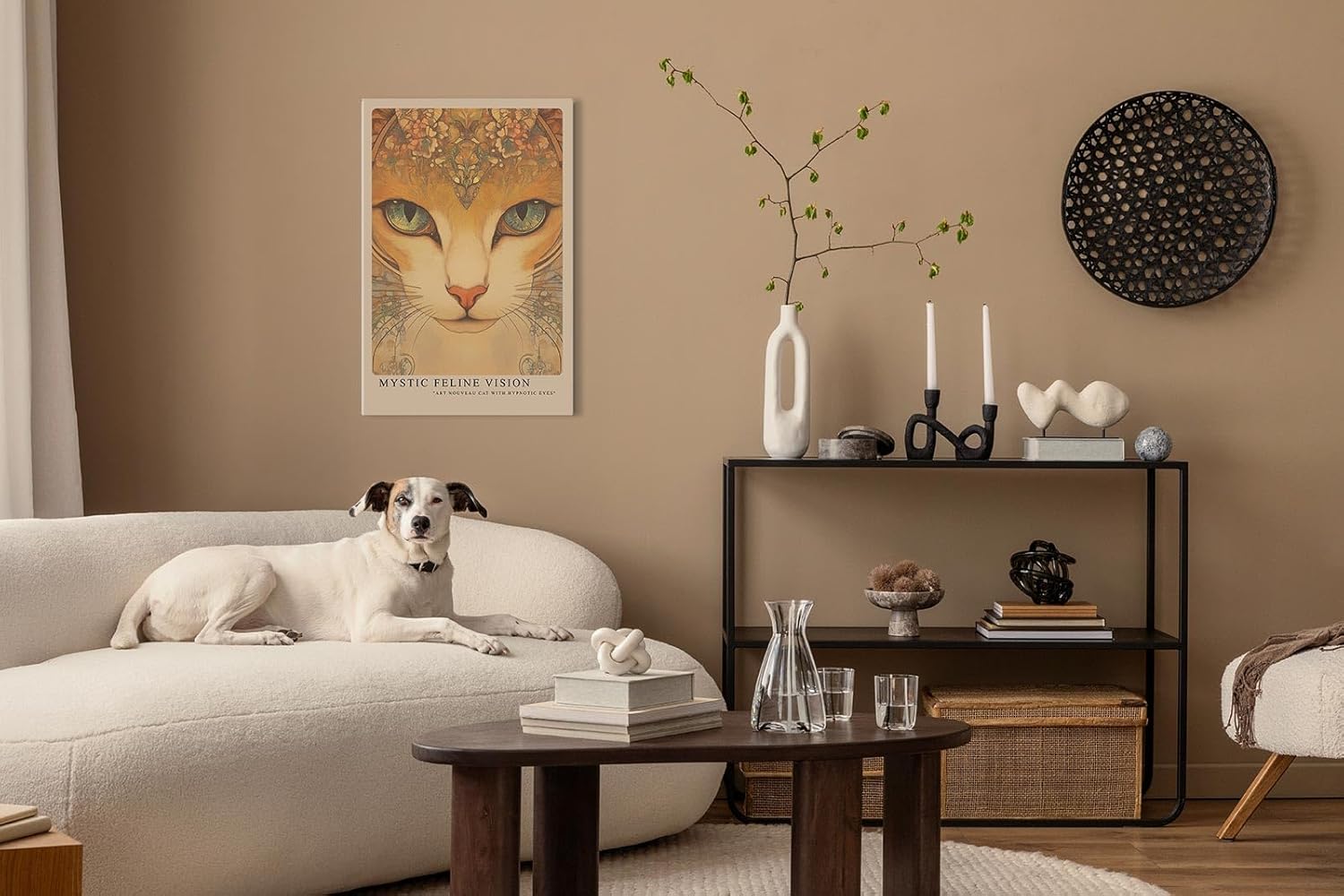 Paul Sinus Leinwandbild 40x60cm Mystische Katze kunstvoll hypnotisch surreal Jugendstil faszinierende Wandkunst elegante Farben detailreich harmonisch