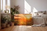 Sinus Art Wandbild 120x80cm Feld voller Sonnenblumen im goldenen Licht eines spektakulären Sonnenuntergangs