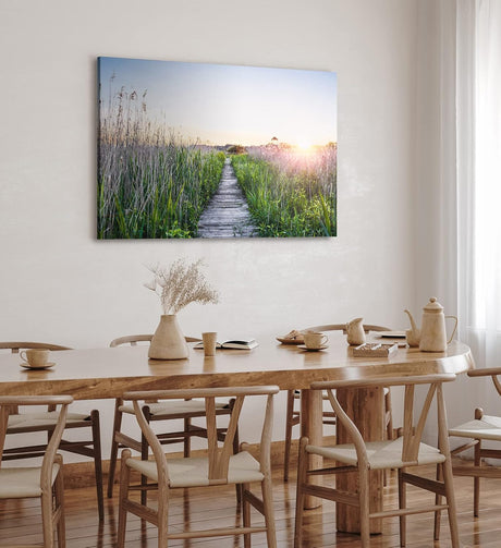 Paul Sinus Wandbild 120x80cm Sommer Sonnenaufgang Holzweg Natur Gras Strandweg