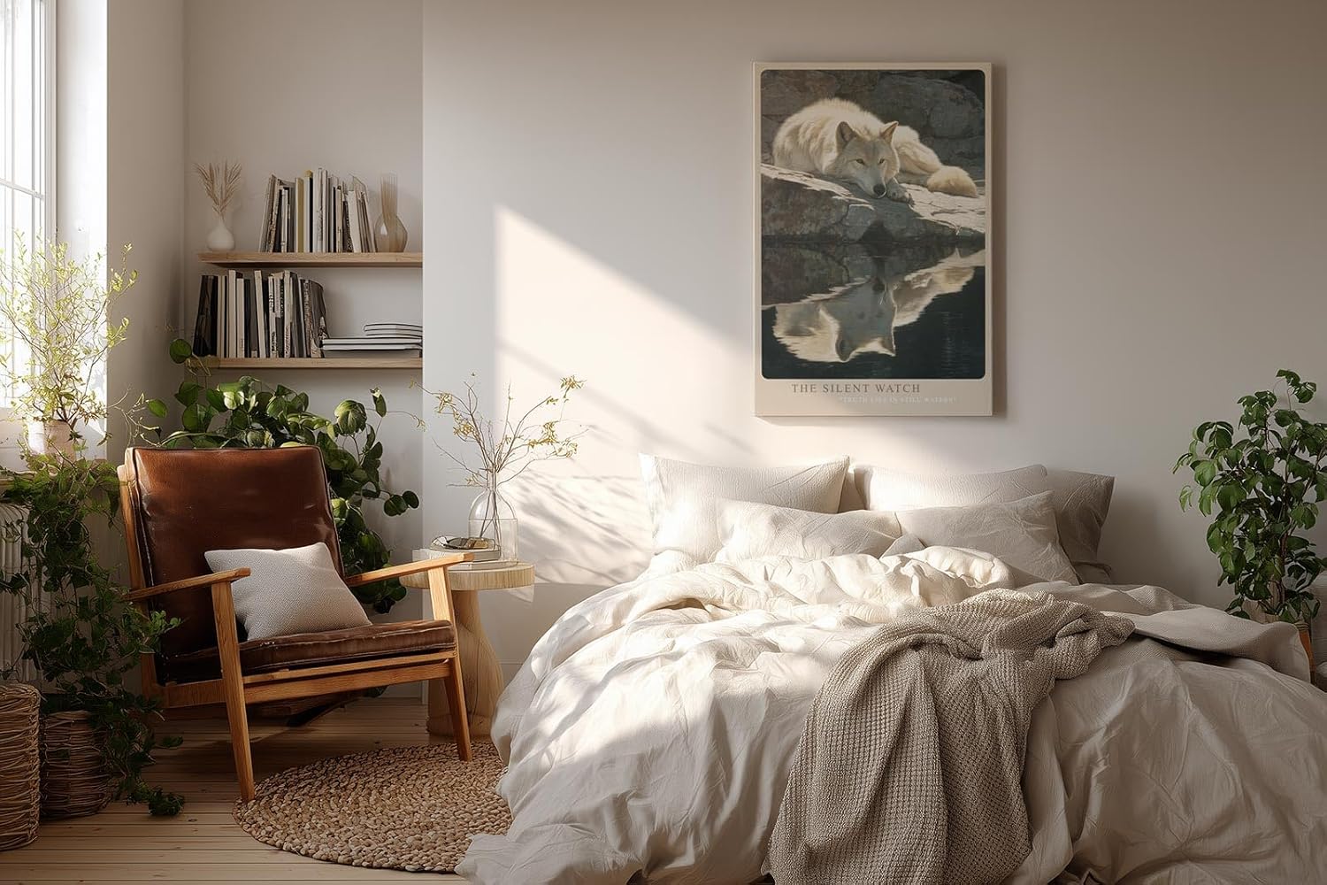 Paul Sinus Wandbild in 40x60cm Wolf am Wasser – realistisches Tiermotiv mit ruhiger Spiegelung in natürlicher Umgebung