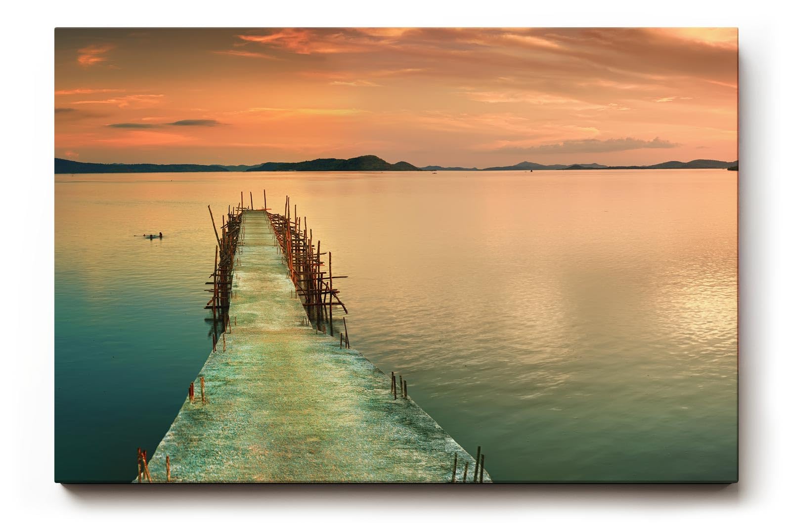 Sinus Art Wandbild 120x80cm Der verfallene Holzsteg führt ins ruhige Wasser und lädt zur inneren Einkehr ein