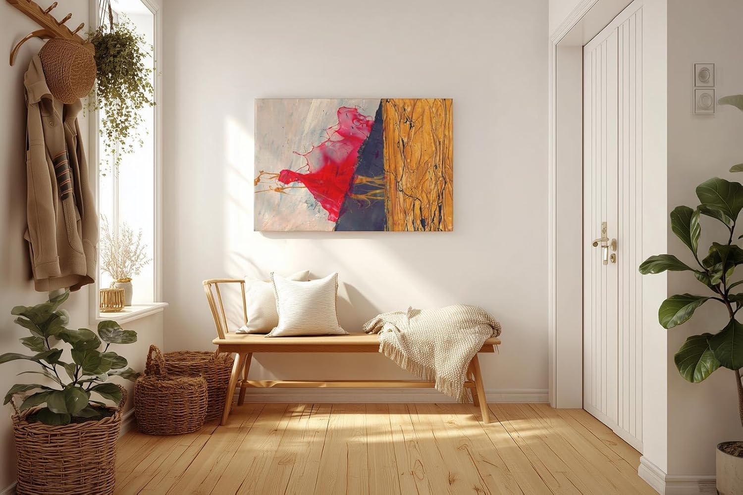 Sinus Art Wandbild 120x80cm Dynamische Farbflächen in Rot, Schwarz und Gold mit fließenden Übergängen
