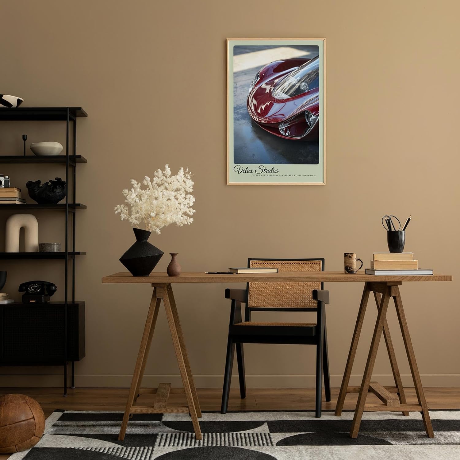 Paul Sinus Leinwandbild 40x60cm Velox Stratos Leinwandbild rotes Auto in glänzendem Finish futuristisches Design und aerodynamische Eleganz