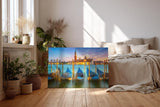 Sinus Art Wandbild 120x80cm Gondeln schaukeln vor San Giorgio Maggiore im warmen Licht der untergehenden Sonne