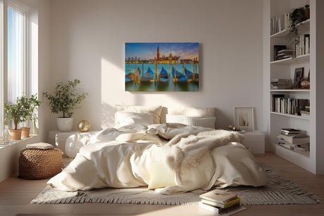 Sinus Art Wandbild 120x80cm Gondeln schaukeln vor San Giorgio Maggiore im warmen Licht der untergehenden Sonne
