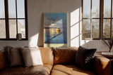 Paul Sinus Wandbild in 40x60cm Segelboot im Morgenlicht auf ruhigem Wasser – maritimes Kunstwerk mit goldener Reflexion und sanftem Himmel