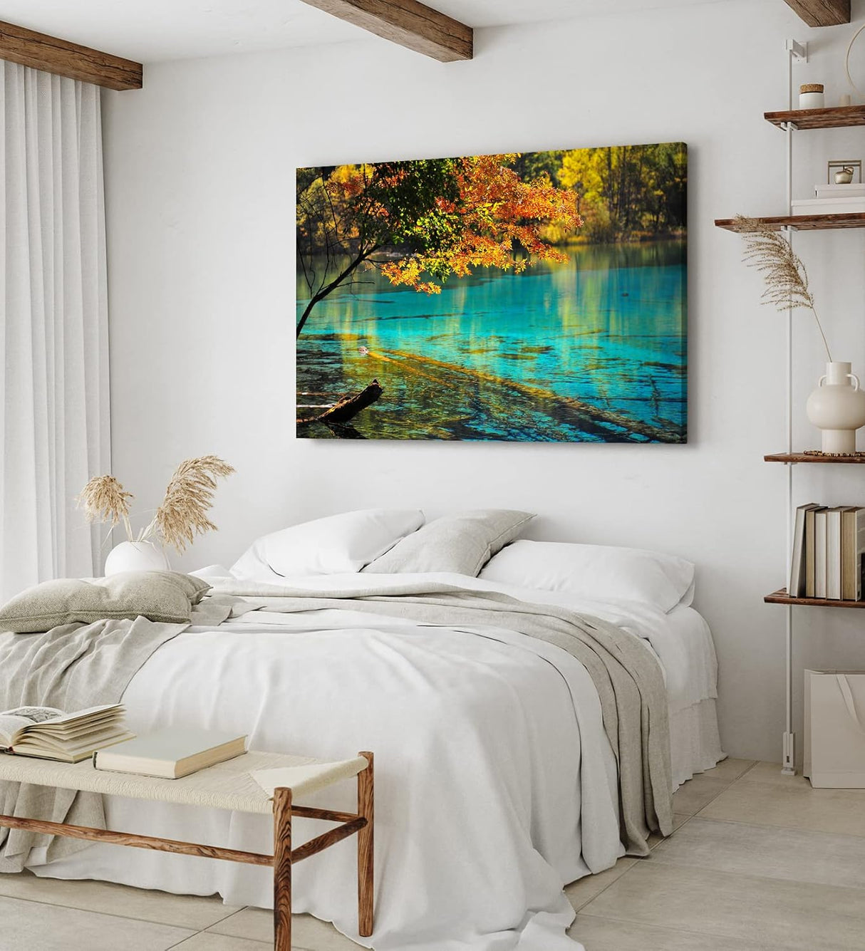 Paul Sinus Wandbild 120x80cm Bergsee Natur Wasser Bäume See Sonnenstrahlen Türkis