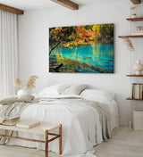 Paul Sinus Wandbild 120x80cm Bergsee Natur Wasser Bäume See Sonnenstrahlen Türkis