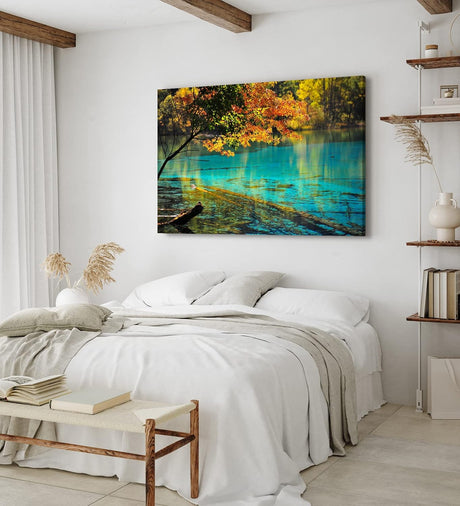 Paul Sinus Wandbild 120x80cm Bergsee Natur Wasser Bäume See Sonnenstrahlen Türkis