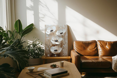 Paul Sinus 60x90cm Wandbild Blütenglanz in Beige – Stilvolle Wandkunst mit floraler Tiefe Blume