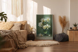 Paul Sinus Wandbild in 40x60cm Eternal Bloom elegantes Stillleben mit weißen Blüten in Glasvase auf grünem Hintergrund