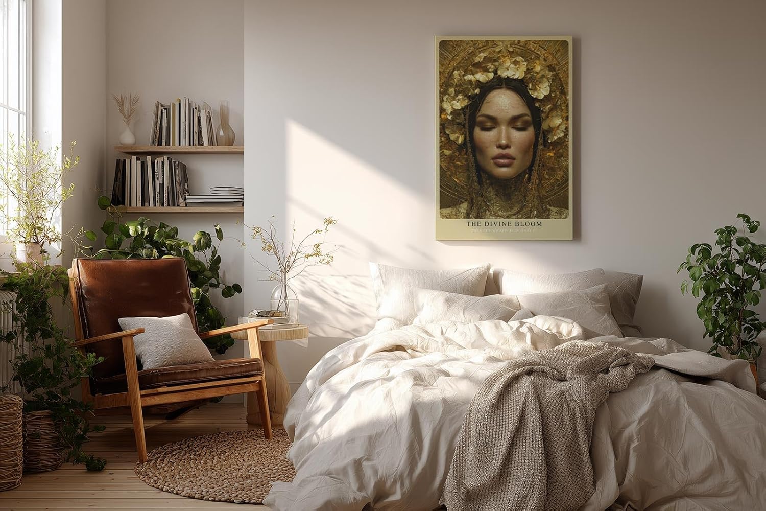 Paul Sinus Wandbild in 40x60cm The Divine Bloom – Majestätisches Porträt mit goldener Blumenkrone und feinen Details