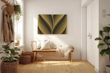Sinus Art Wandbild 120x80cm Grafisches Muster in Schwarz und Gold – stilvolle Symmetrie mit Art-Déco-Flair