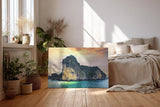 Sinus Art Wandbild 120x80cm Atemberaubendes Inselpanorama mit dramatischem Lichtspiel für exotisches Flair im Raum