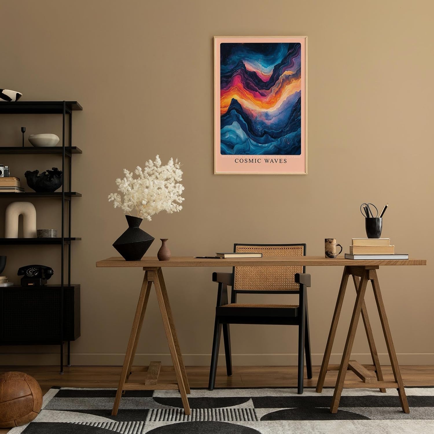 Paul Sinus Leinwandbild 80x120cm kosmische Farbexplosion mit fließenden Wellenformen, abstrakte Wandkunst mit tiefen Blautönen