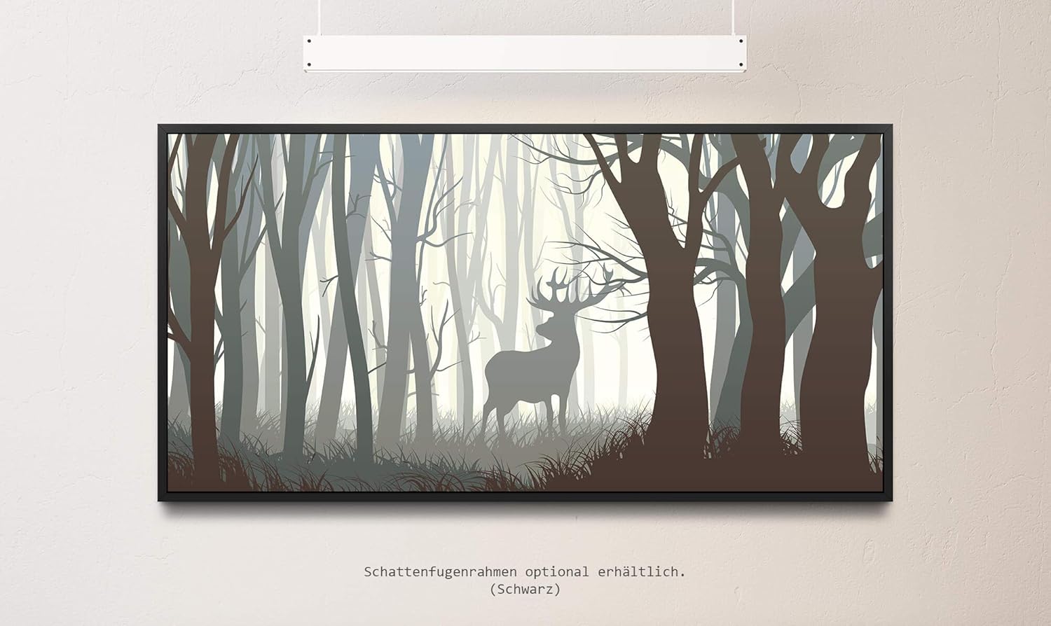 Rehbock in einem Wald ca. 130x70cm Wandbild inklusive Schattenfugenrahmen schwarz - Panorama Leinwand Bild XXL Format Wandbilder Wohnzimmer Wohnung Deko Kunstdrucke