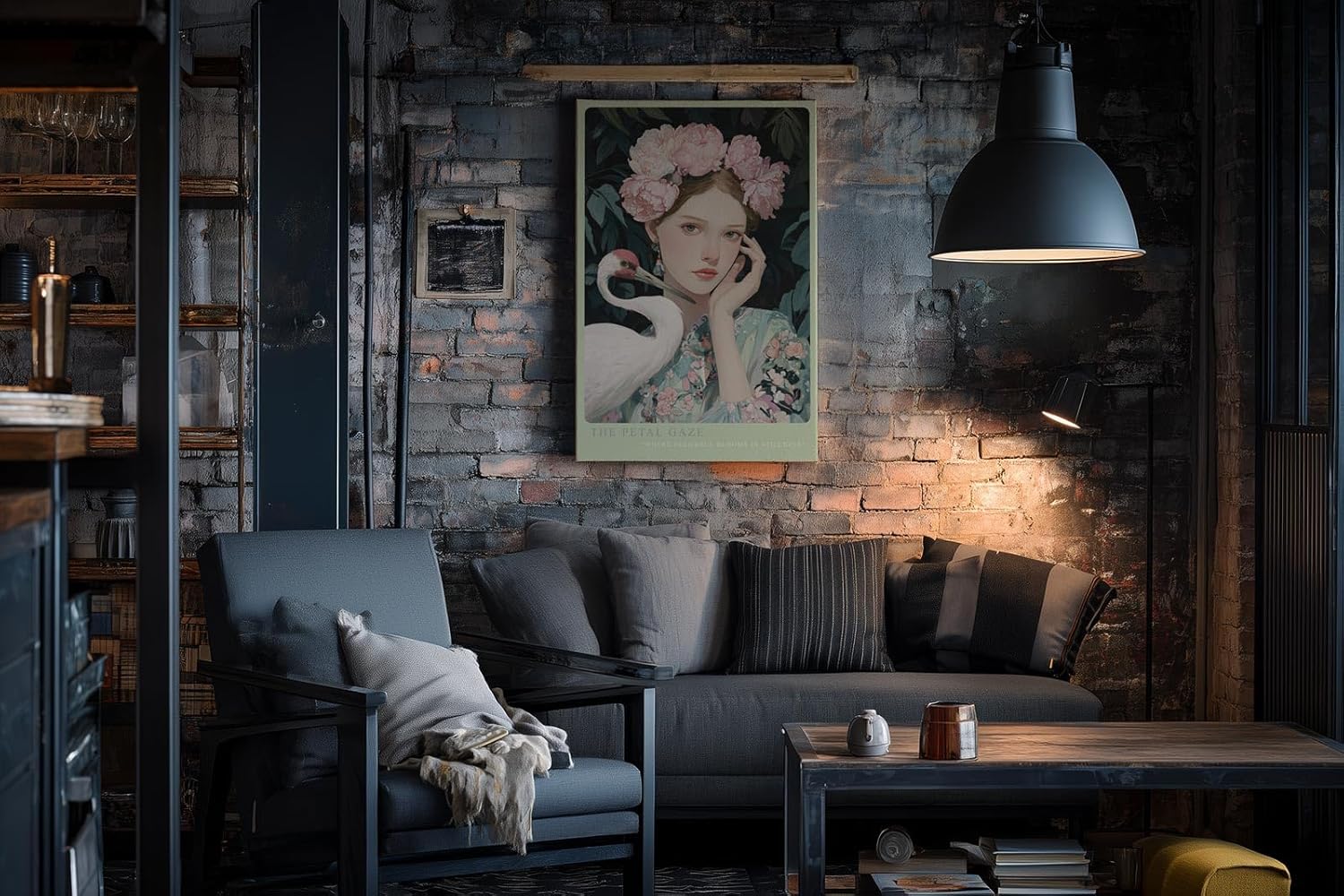 Paul Sinus Wandbild in 40x60cm Porträt einer jungen Frau mit Blumenkrone und Kranich in harmonischer Komposition