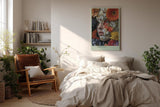 Paul Sinus Wandbild in 40x60cm Petal Veil mit Frauenportrait hinter floraler Komposition in kräftigen Farben für elegante Wandgestaltung