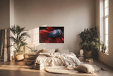 Sinus Art Wandbild 120x80cm Makroaufnahme eines Kampffischs mit leuchtend roter Flosse und glänzenden Schuppen