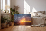 Sinus Art Wandbild 120x80cm Sonnenstrahlen brechen über eine weitläufige Hügellandschaft – beruhigend und lichtvoll