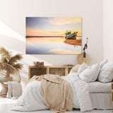 Paul Sinus Wandbild 120x80cm Meer Fischerboot Schiffswrack Fotokunst rosa Himmel