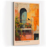 Paul Sinus Wandbild in 40x60cm Walls of Summer – Sonnendurchflutete Hausfassade mit mediterranem Balkon und impressionistischen Farbakzenten