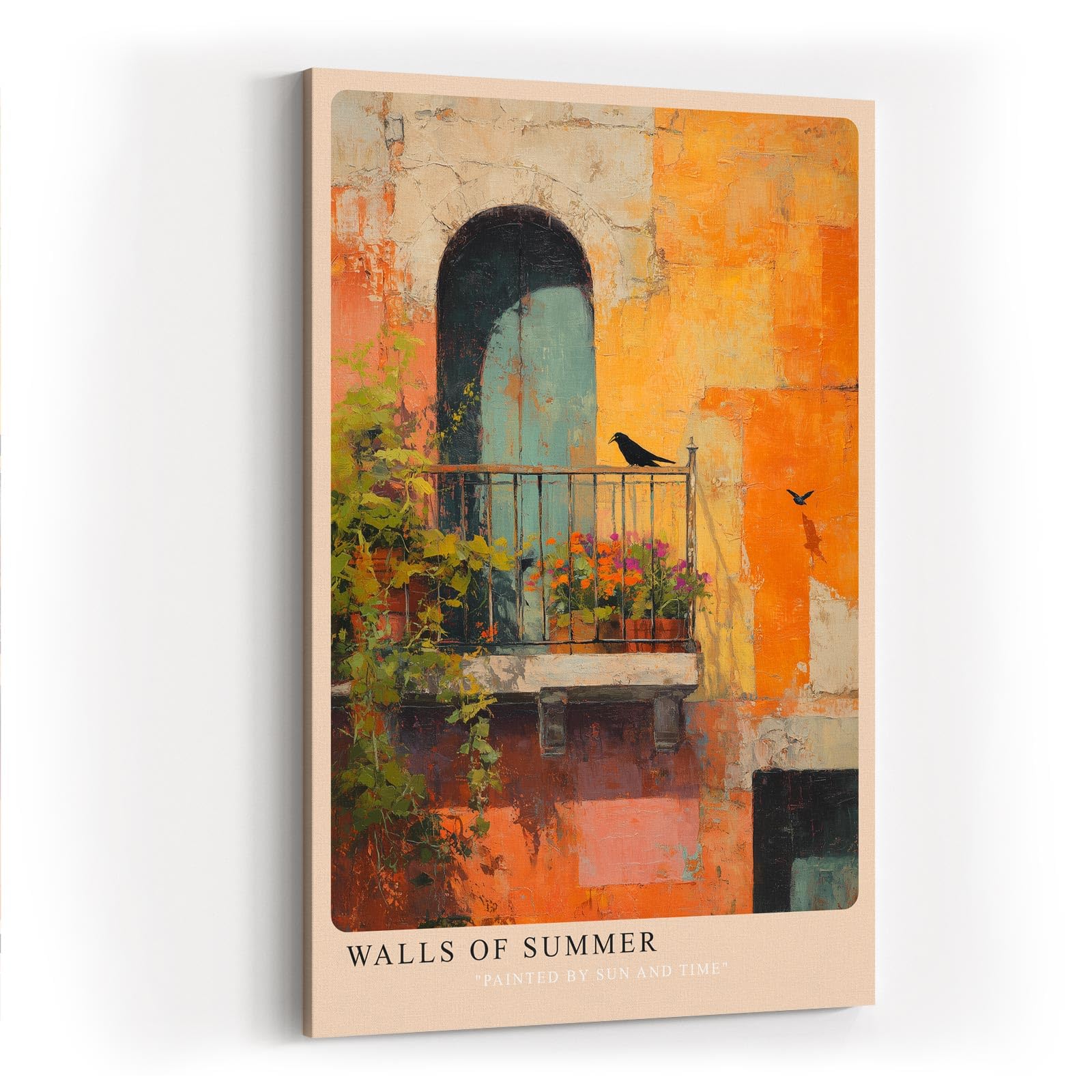 Paul Sinus Wandbild in 40x60cm Walls of Summer – Sonnendurchflutete Hausfassade mit mediterranem Balkon und impressionistischen Farbakzenten