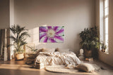Sinus Art Wandbild 120x80cm Detaillierte Nahaufnahme einer lila-weißen Blüte mit ausdrucksstarker Struktur