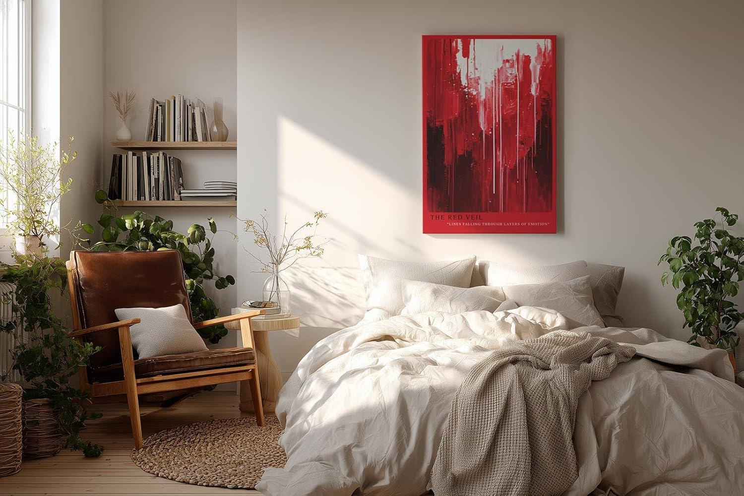 Paul Sinus Wandbild in 40x60cm The Red Veil – Abstraktes Kunstwerk mit dynamischen Linien in kräftigen Rottönen