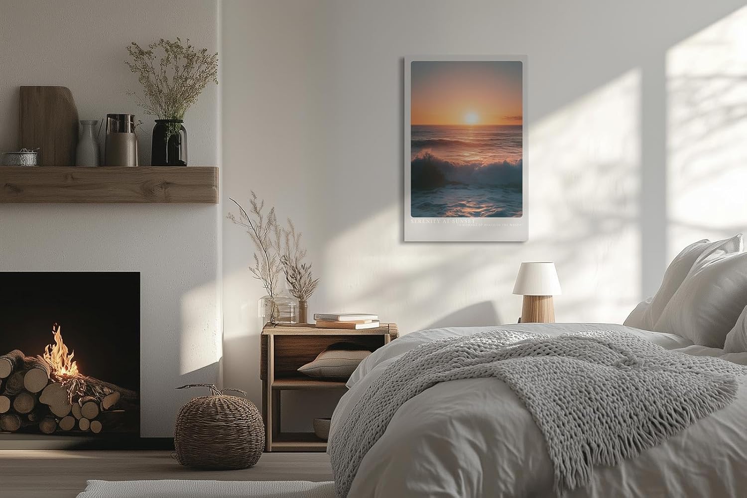 Paul Sinus Leinwandbild 40x60cm Stille am Sonnenuntergang – Sanfte Meereswellen mit goldenem Licht und beruhigender Atmosphäre